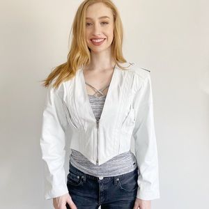 Yucatán Bay Vintage White Leather Moto Jacket